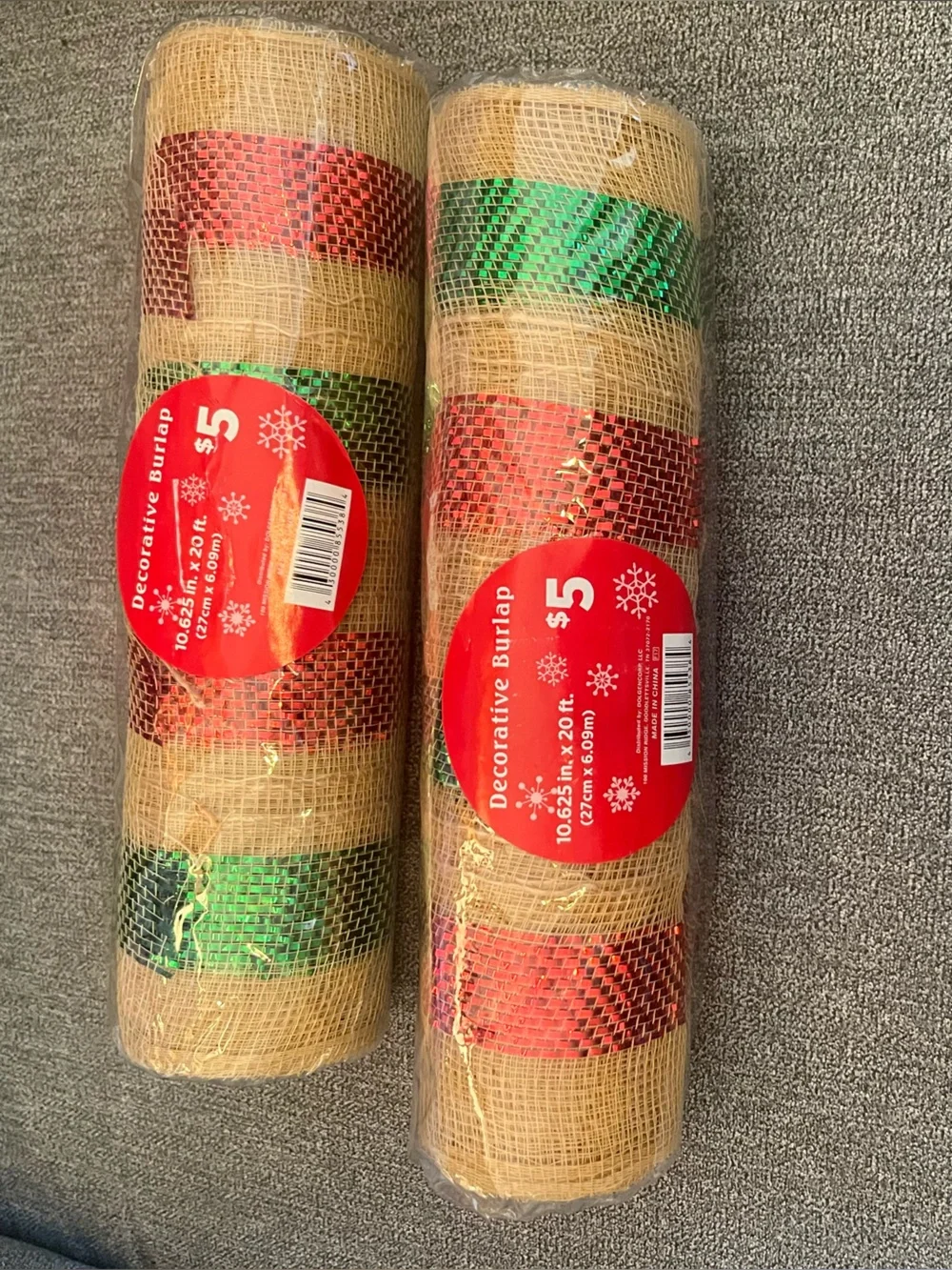 Wreath Decorative Holiday Mesh Ribbon Roll with Red and Green Accent Stripes